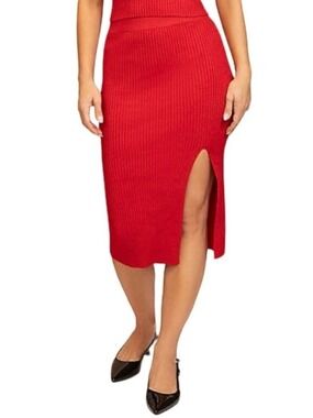 NWT $38 Stevie by Steve Madden – Red Metallic Ribbed Midi Skirt (XS)